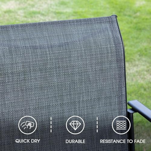 VICLLAX 5 Pieces Patio Dining Set, Outdoor Furniture Set Includes 1 Square Outdoor Table and 4 Stackable Patio Sling Chairs, Black Tabletop and Grey Fabric