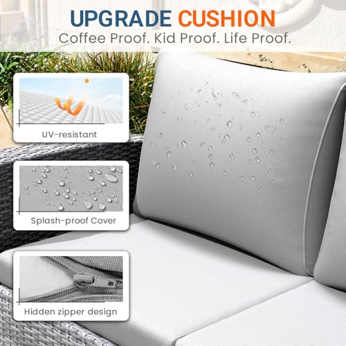 Wisteria Lane Patio Furniture Set, Wicker Outside Outdoor Furniture for All Weather, Patio Sofa with High Backrest Support and Wide Armrest for Backyard, Balcony, Deck, Porch, Light Gray