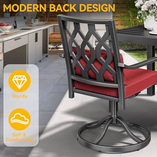 DWVO Swivel Patio Chairs Set of 2, Heavy-Duty Outdoor Swivel Chairs with 352lbs Capacity, All-Weather Metal Frame & Red Plush Cushions with Lumbar Pillow for Patio Deck Poolside Balcony Backyard