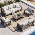 UDPATIO Aluminum Patio Furniture Set, Faux Wood Grain Modern Outdoor Furniture, 6" Cushions Metal Patio Conversation Sofa with Coffee Table for Poolside Deck, 8 PCS, Beige(Include 600D Covers)