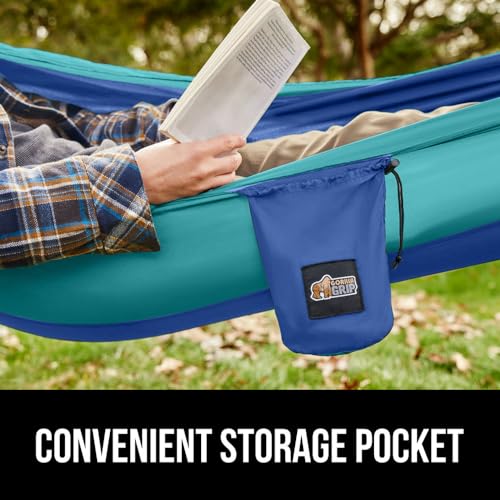 GORILLA GRIP Durable Camping Hammock with Heavy Duty Tree Straps, Portable Hammocks for Outside, Easy to Use Travel Swing Chair, Outdoor Camper Hiker Essentials, Backpacking Gear Gifts, Double, Blue
