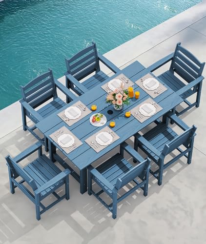SERWALL Patio Dining Chair Set of 2,All Weather HDPE Outdoor Dining Chair, Blue