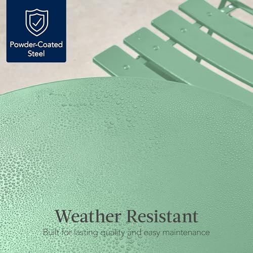 Best Choice Products 3-Piece Bistro Set, Space Saving Folding Design, Solid Steel, Outdoor Patio Furniture Set w/ 2 Chairs, Bistro Table - Sage