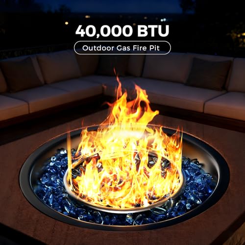 Jocoevol 28 Inch Fire Pit Table Propane Fire Pit 40,000btu Gas Fire Pits for Outdoor Outside Patio with Burner Lid, Glass Rocks