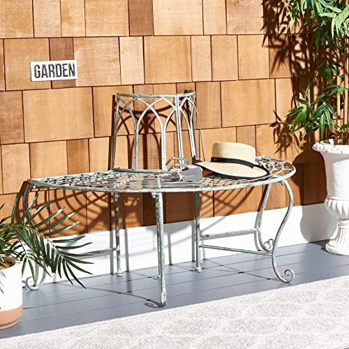 SAFAVIEH Outdoor - Abia Iron Tree Bench - Antique Dark Green Iron Metal - Vintage Scrollwork Garden Design - Ideal for Patio, Deck, Porch, Garden, 17" Seat Height (PAT5018D)