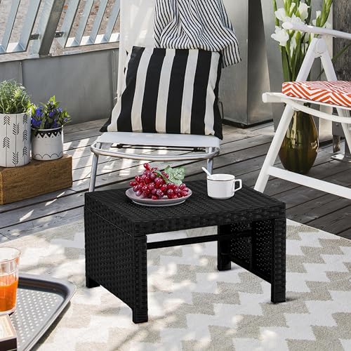 Yaheetech Wicker Ottomans, Set of 2 Footrest with Removable Cushion, 2pcs PE Rattan Side Table Additional Seating Multipurpose Outdoor Furniture for Patio, Backyard, Black/Gray