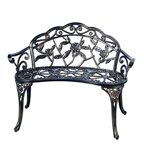 Patio Balcony Bench Double Seat, Anti-Rust Cast Aluminum Patio Garden Bench for Park Yard Outdoor Furniture Copper.1