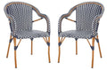 SAFAVIEH Outdoor - California Armchair Set of 2 - Navy & White - Faux Wicker & Aluminum Frame - Woven Bistro Design with Arms - Ideal for Patio, Sunroom, Dining Area, 17.3" Seat Height (PAT7531E-SET2)