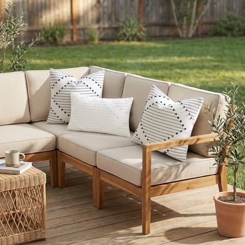 Mecatny Boho Summer Outdoor Throw Pillow Covers 18X18 Set of 2, Farmhouse Decorative Pillow Covers for Couch Sofa Living Room, Black & Cream White