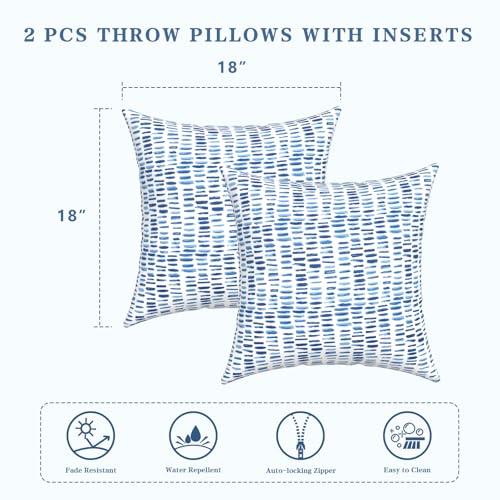 LVTXIII Outdoor/Indoor Throw Pillows, Decorative Throw Pillows with Inserts, 18"x18" Square Pillows for Bed, Couch, Sofa and Patio Furniture (Set of 2, Pebble Blue)