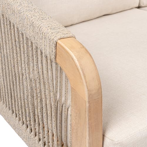 JONATHAN Y Arwen Bohemian Acacia Wood Outdoor Loveseat, 2-Seater Patio Sofa Bench with Woven Rope Details and Thick Cushions for Porch, Balcony, Backyard, 49" W, Light Teak/Beige SFB1001A