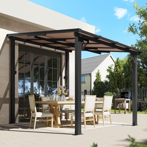 Aoxun 8’x10’ Gazebo, Wall Mounted Gazebos Pergola on Clearance, Outdoor Patio, Large Wall-Mounted Heavy Duty Awnings for Patio, Decks, Backyard (Black)