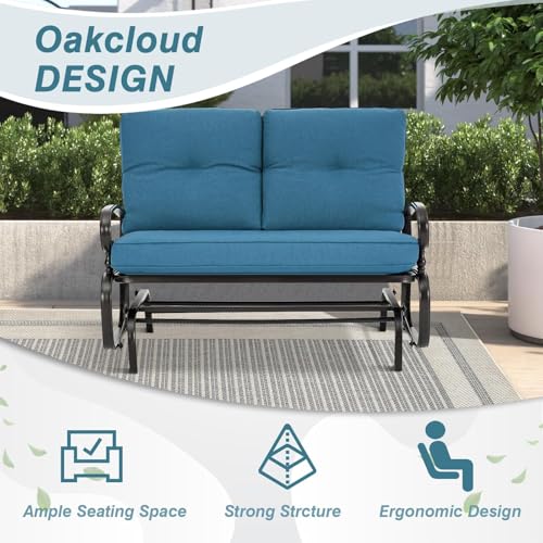 Oakmont Outdoor Glider Rocking Bench 2 Person Patio Loveseat Steel Frame Furniture Set for Patio, Garden, Yard, Porch with Resistant Cushions (Peacock Blue)