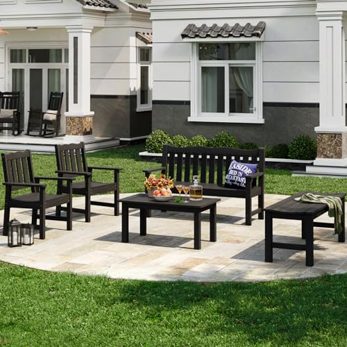 Stoog Outdoor Coffee Table, All-Weather Poly Lumber Patio Side Table, Rectangle End Table for Backyard, Porch, Garden, Balcony & Deck, Black