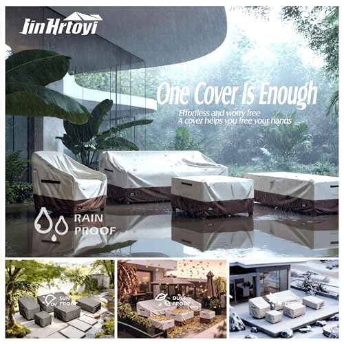 JinHrtoyi 3-Seater Outdoor Couch Cover, 76Wx32Dx31H inches Outdoor Furniture Covers Waterproof,100% Waterproof Heavy Duty Patio Furniture Covers,Beige&Brown Modern Style Outdoor Sofa Cover