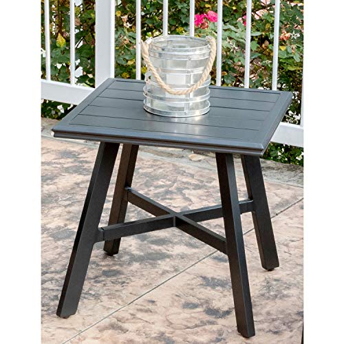 Hanover All-Weather Commercial-Grade Rustproof Aluminum 22" Square Slat-Top Side Table for Backyard, Porch, Deck, and Patio, Space Saving Outdoor Side Table Perfect for Small Outdoor Areas, Gunmetal