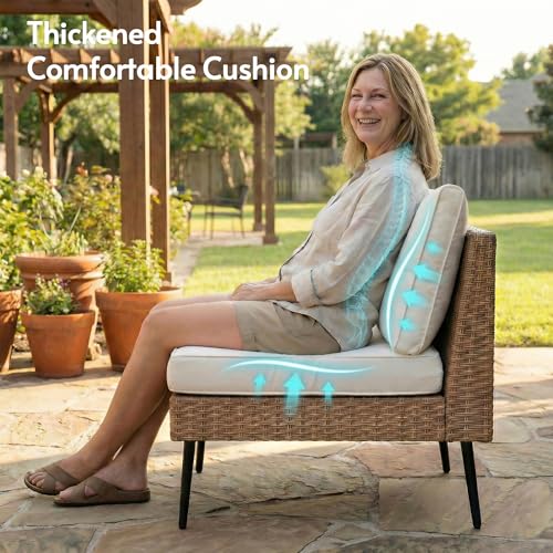 ENSTVER 8-Piece Dual-Strand Wicker Outdoor Sectional, Premium Outdoor Sofa with Durable Polyester Cushions & Ergonomic Sling-Back, Complete Outdoor Furniture Set for Large Patio(Cushion White