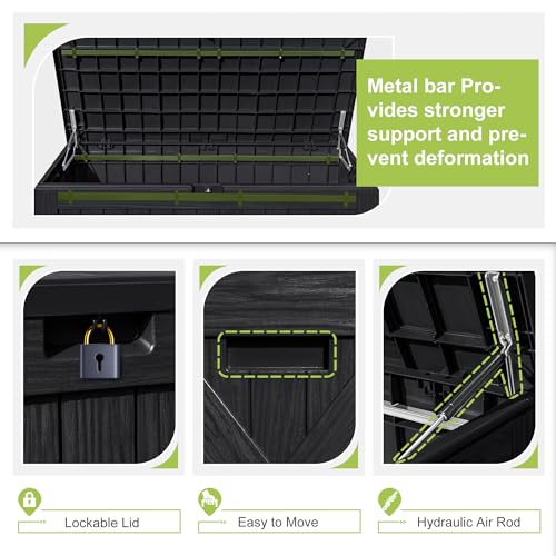 Greesum 120 Gallon Deck Box, Resin Outdoor Storage Container for Patio Furniture, Garden Tools, Pool Accessories, Weatherproof, Lockable, Black