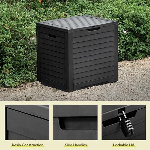 YITAHOME 35 Gallon Outdoor Storage Box, Waterproof Resin Deck Box and Package Delivery with Lockable Lid for Patio Furniture Cushions, Pool Accessories, Garden Tools, Black