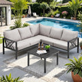 Patio Furniture Set, 6-piece Metal Sectional Furniture Sofa with Coffee Table, L Shaped Outdoor Couch with Olefin Cushion, Highback Frame, Outdoor Patio Conversation Sets for Balcony Backyard, Grey