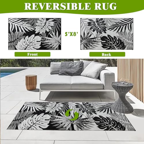 YONILE Outdoor Rug 5x8 ft Waterproof, Reversible Outdoor Plastic Straw Rug for Patios Clearance, Outdoor Area Rug Carpet RV Mat for Camping Backyard Deck Porch