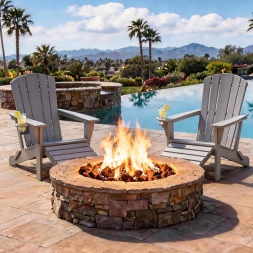 Polyhouz Folding Adirondack Chair with Retractable Ottoman,HDPE Outdoor Adirondack Chair with Cup Holder,All-Weather Lounge Chairs for Outside,Patio,Pool,Fire Pit,Grey