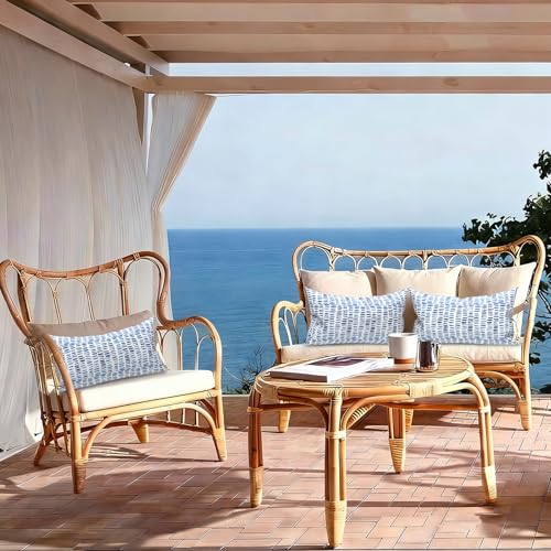 LVTXIII Set of 2 Patio Lumbar Pillows, 12”x20” Fade Resistant Outdoor Lumbar Pillow with Inners, Fluffy Decorative Garden Lumbar Cushions for Home Patio Coach Sofa Use, Pebble Blue