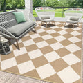 HEBE Outdoor Rug Waterproof 6x9, Checkered Plastic Straw Rug RV Camping Rug, Reversible Outdoor Patio Mat Clearance, Outside Carpet for Porch,Deck,Camper,Balcony