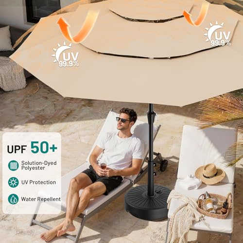 AreShark 9ft 3-Tier Patio Umbrellas, Outdoor Umbrella with 8 Sturdy Ribs UV Protection Windproof, Market Table Umbrella w/Push Button Tilt & Crank for Pool, Porch, Deck, Garden(Beige)