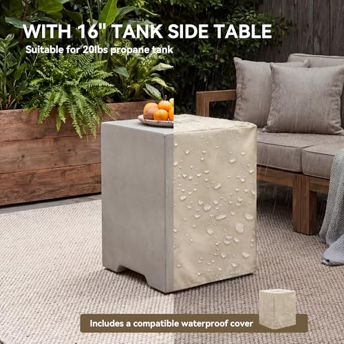 COSIEST 2-Piece Outdoor Propane Firepit Table Set w Tank Table, 42" Fire Table Certified, 50,000 BTU w Gray Round Base,Wind Guard and 16 inches Tank Side Table 20lb for Garden,Pool
