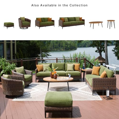 Signature Design by Ashley Horizon Hall Square Outdoor Ottoman, Zippered Cushion with Nuvella Cleanable Performance Fabric, Green and Light Brown, 27.75' W