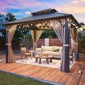 AirWire 10'x12' Gazebo Hardtop Gazebo, Aluminum Frame Pergola with Double Galvanized Steel Roof, Permanent Outdoor Metal Canopy with Curtain & Netting for Patio, Backyard, Deck, Dark Grey