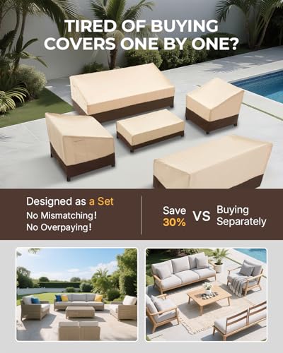 Loriano Patio Furniture Cover Set, 5 Piece Outdoor Furniture Cover Waterproof, 600D Heavy Duty Lawn Patio Set Covers
