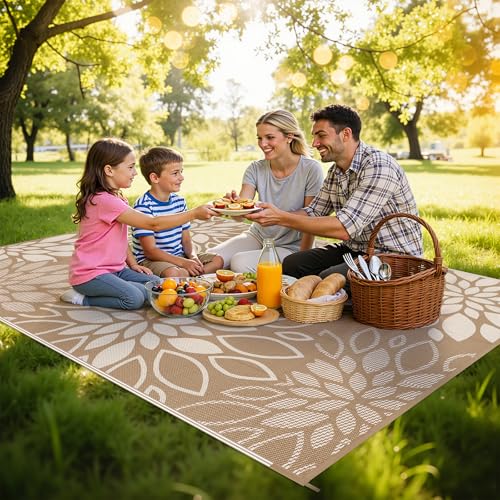 HEBE Waterproof Outdoor Rug 6x9 for Patios, Floral Reversible Plastic Straw Rug Patio Mat, Indoor Outdoor Carpet RV Mat Camping Rug for Deck, Camper, Porch, Balcony, Backyard, Picnic