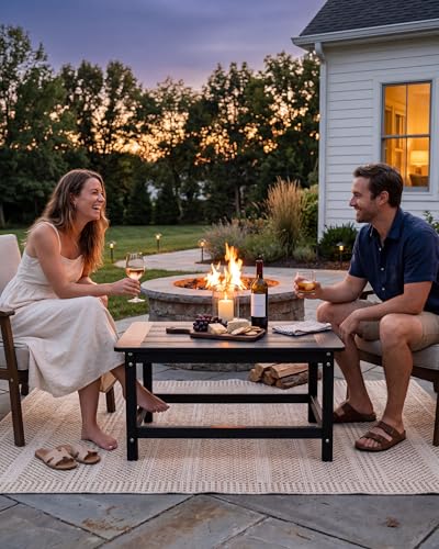 TinFrey Outdoor Coffee Table for Patio, 35 Inch Rectangle Patio Coffee Table, Black All-Weather Poly Lumber Balcony Table, 250 lb Capacity Small Patio Table for Deck Garden Porch Poolside