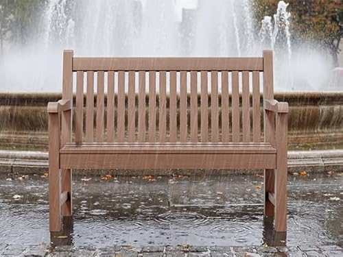 Psilvam 2-Person Outdoor Bench with 700 Lbs Weight Capacity, Poly Lumber Weatherproof Garden Bench Seating for Porch, Balcony and Park, All-Weather Patio Bench Furniture (Teak)