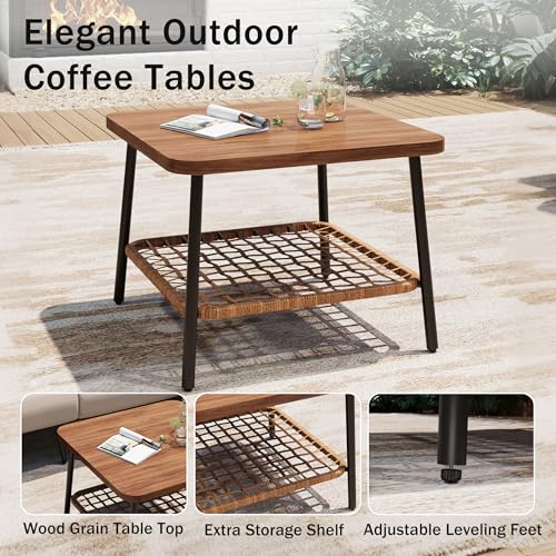 Mugovelo 9-Piece Patio Conversation Sets, Rattan Outdoor 7-Seat Sectional Sofa, Wicker Modular Furniture with 2 Storage Coffee Tables for Backyard, Garden, Porch