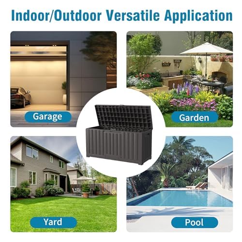 Outdoor Storage Box, 60 Gallon Waterproof Deck Box, Lockable Storage Container, Built-in Reinforcing Metal Rod Outside Resin Bin for Patio, Garden, Poolside and Garage