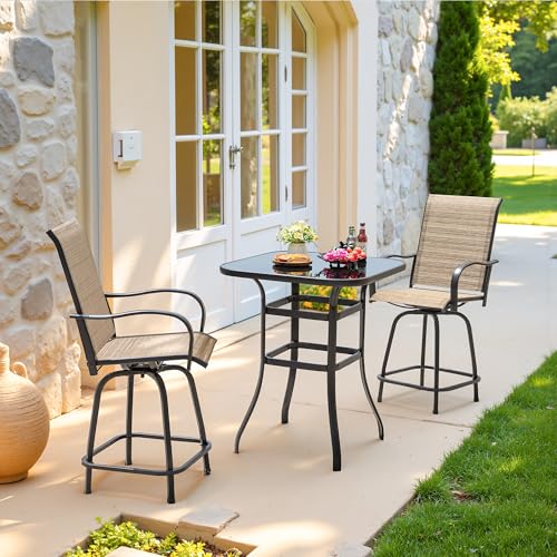 Devoko Patio Bar Stools Set of 2 All-Weather Outdoor Patio Furniture Set Counter Height Tall Patio Swivel Chairs for Bistro, Lawn, Garden, Backyard