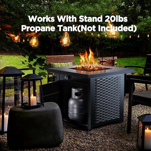 Ciays 32 Inch Propane Fire Pit, CSA-Listed Outdoor Gas Fire Pits 50,000 BTU Steel Fire Pit Table with Lid, Add Warmth and Ambience to Gatherings and Parties On Patio Deck Garden, Black,CIFPT4B