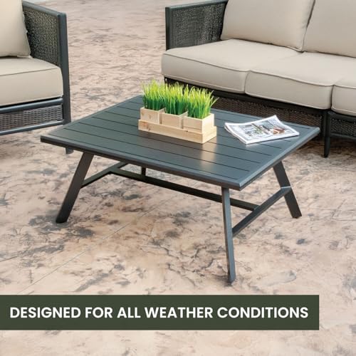 Hanover All-Weather Commercial-Grade Aluminum Slat-Top Coffee Table