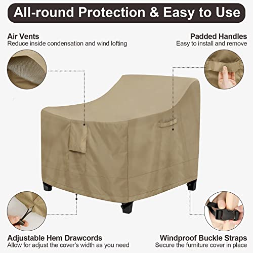 PureFit Outdoor Chair Covers Waterproof 2 Pack Patio Furniture Lawn Chair Covers for Outdoor Furniture with Air Vent and Padded Handles, Fits up to 32W x 37D x 36H Inches, Camel