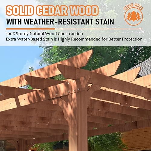 Yardenaler 12 x16 FT Wooden Pergola, Cedar Wood Gazebo with Flat Roof, Outdoor Garden Shelter with Stakes Included, Patio, Deck, Backyard, Lawn