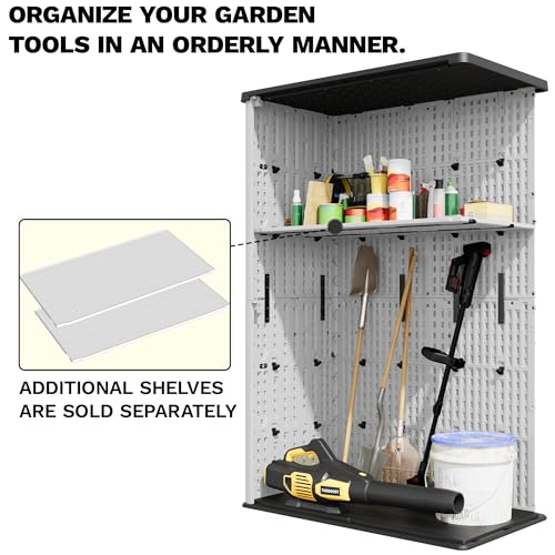 Devoko 50 Cu Ft Plastic Outdoor Storage Shed, Vertical Resin Storage Cabinet with Lockable Door, Durable Storage Shed for Patio Furniture, Pool Toys, Garden Tools, White, Shelf Not Included