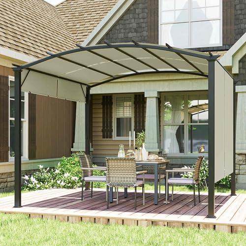 Outsunny 11' x 11' Outdoor Retractable Pergola Canopy, Arched Sun Shade Shelter, Metal Frame Patio Canopy for Backyard, Garden, Porch, Beach, Beige