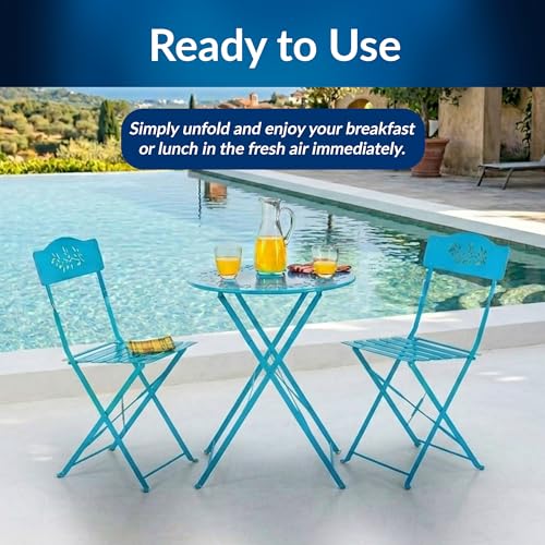 Alpine Corporation 3-Piece Bistro Set with Folding Table and 2 Chairs, Durable Steel Indoor/Outdoor Patio Furniture, Compact Seating, Blue