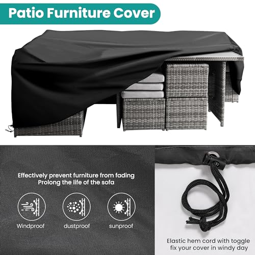 Wumiokio Patio Furniture Set, 7 Pieces Outdoor Patio Furniture with Dining Table&Chair, All Weather Wicker Conversation Set with Ottoman,Grey (Include Sofa Dust Cover)