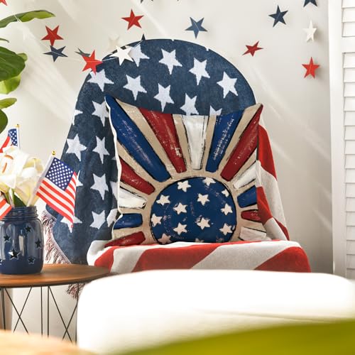 AVOIN colorlife Let Freedom Ring Stars Fireworks Red White Flower Throw Pillow Covers, 18 x 18 Inch 4th of July Patriotic Independence Memorial Day USA Flag Cushion Case for Sofa Couch Set of 4