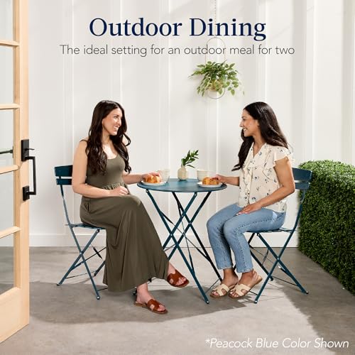 Best Choice Products 3-Piece Bistro Set, Space Saving Folding Design, Solid Steel, Outdoor Patio Furniture Set w/ 2 Chairs, Bistro Table - Sage