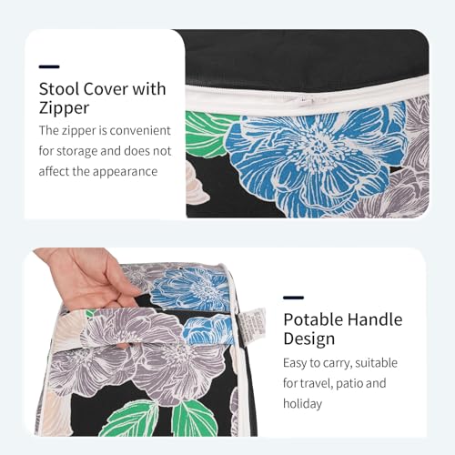DYTXIII Inflatable Ottoman Stool D21 xH9 for Outdoor/Indoor Use, Water Repellent Patio Foot Rest with Portable Handle,Round Pouf Ottoman Suitable for Garden,Deck and Camping-Peony Garden